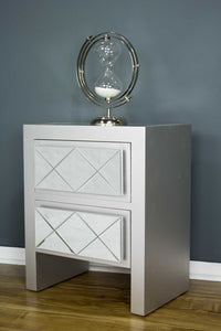 23.6" Silver Wood Accent Cabinet with 2 Drawers and Mirrored Glass