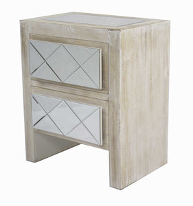 23.6' White Washed Wood Accent Cabinet with 2 Drawers and Mirrored Glass