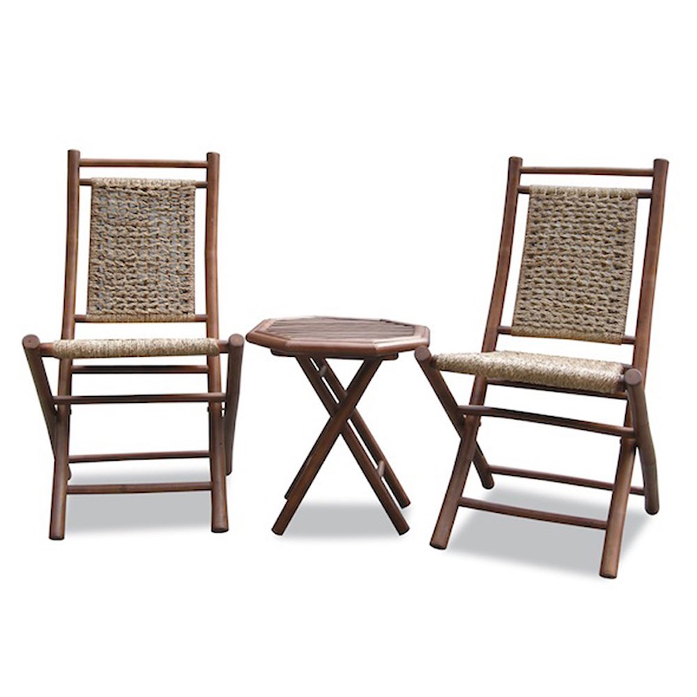 36" Brown Bamboo Sea Grass Weave 2 Chairs and a Table Bistro Set