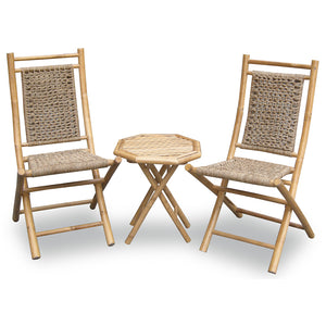 36" Natural Bamboo Sea Grass Weave 2 Chairs and a Table Bistro Set