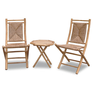 36" Natural Bamboo Sea Grass Triangle Weave 2 Chairs and a Table Bistro Set
