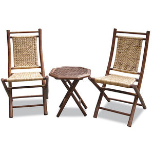 36" Brown Bamboo Sea Grass Weave 2 Chairs and a Table Bistro Set