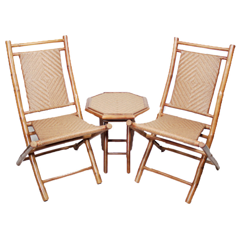 36" Natural Bamboo Diamond Weave 2 Chairs and a Table Bistro Set