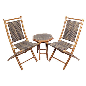 36" Natural and Brown Bamboo Diamond Weave 2 Chairs and a Table Bistro Set