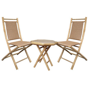 36" Natural and Tan Bamboo Diamond Weave 2 Chairs and a Table Bistro Set