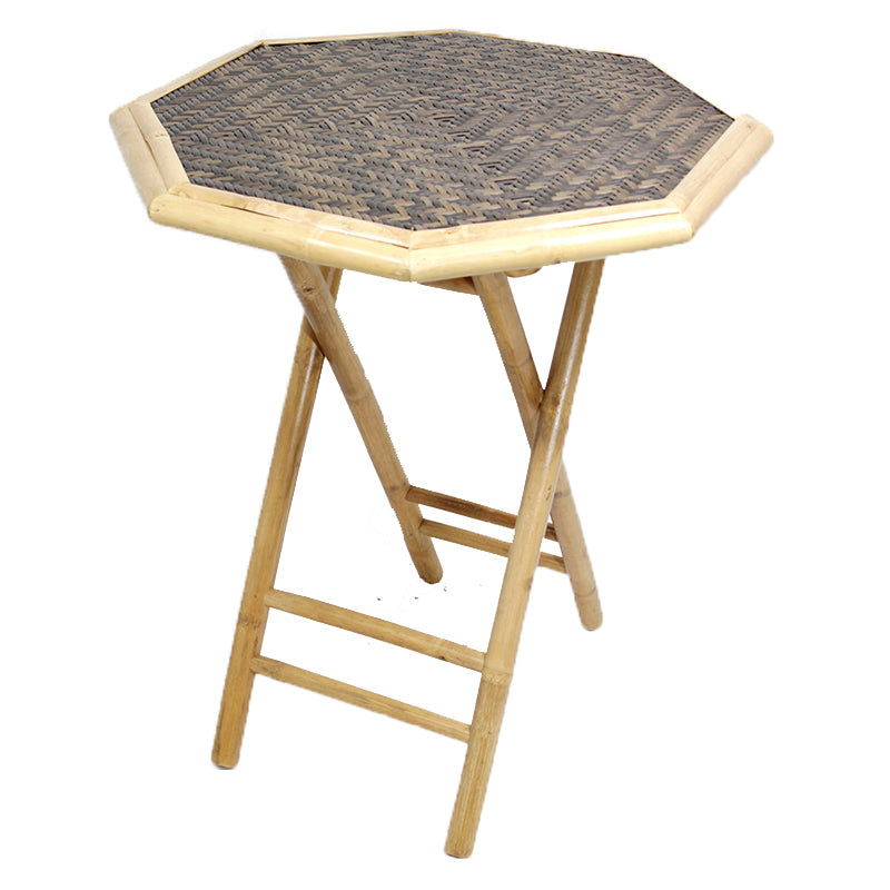 30" Natural and Brown Bamboo Octagonal Folding End Table