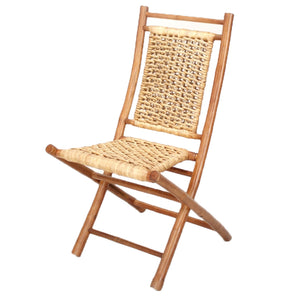 36" 2 Brown/Natural Bamboo Folding Chairs with an Open Link Hyacinth Weave