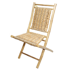 36" 2 Natural Bamboo Folding Chairs with an Arrow Hyacinth Weave