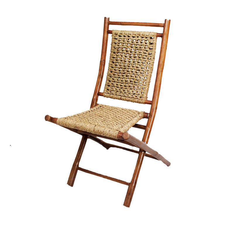 36" 2 Brown/Natural Bamboo Folding Chairs with an Open Link Weave