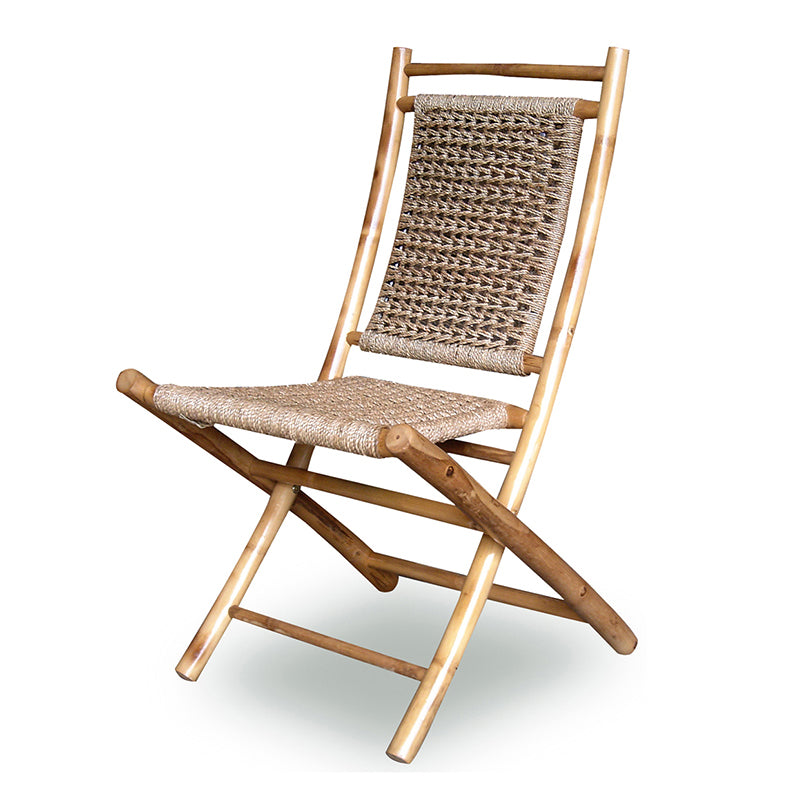 36" 2 Natural Bamboo Folding Chairs with an Open Link Weave