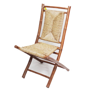 36" 2 Brown and Natural Bamboo Folding Chairs with a Triangle Weave