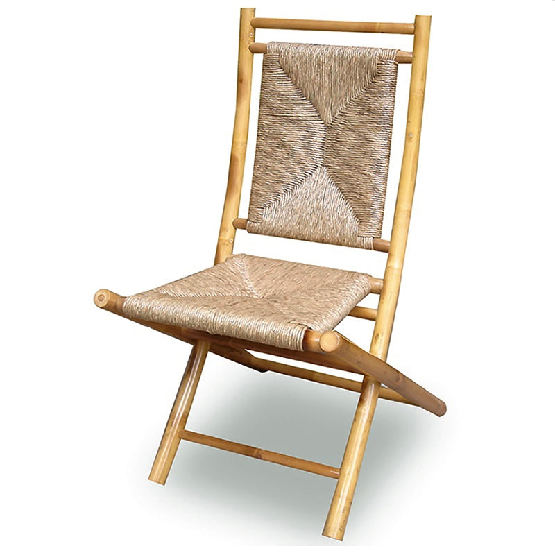 36" 2 Natural Bamboo Folding Chairs with a Triangle Weave