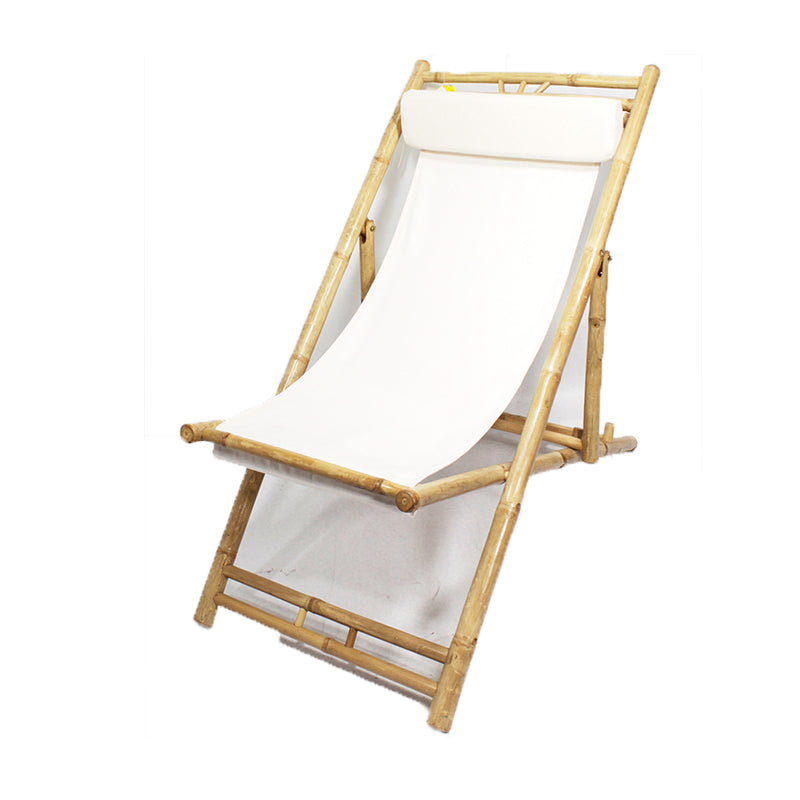 30" 2 Natural and White Bamboo Folding Sling Chairs