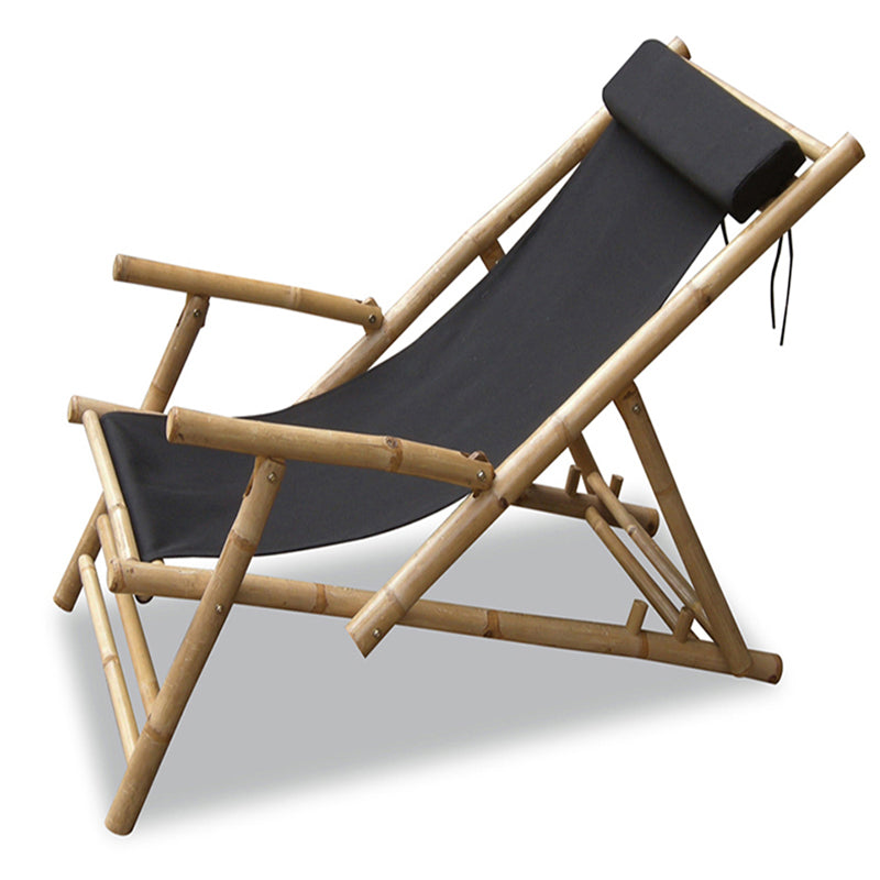 37.5" 2 Natural and Black Bamboo Folding Sling Armchairs