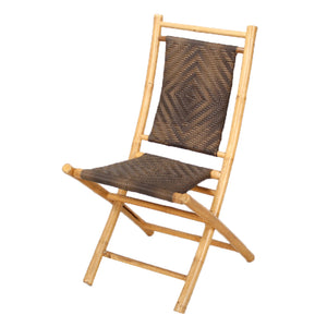 36" Natural and Brown Bamboo Folding Chair with a Diamond Weave