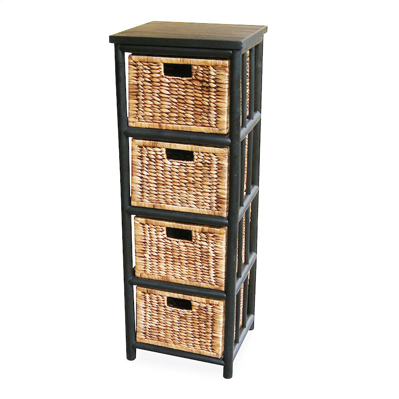 43.5" Black and Brown Bamboo Open Sided Storage Cabinet with 4 Baskets