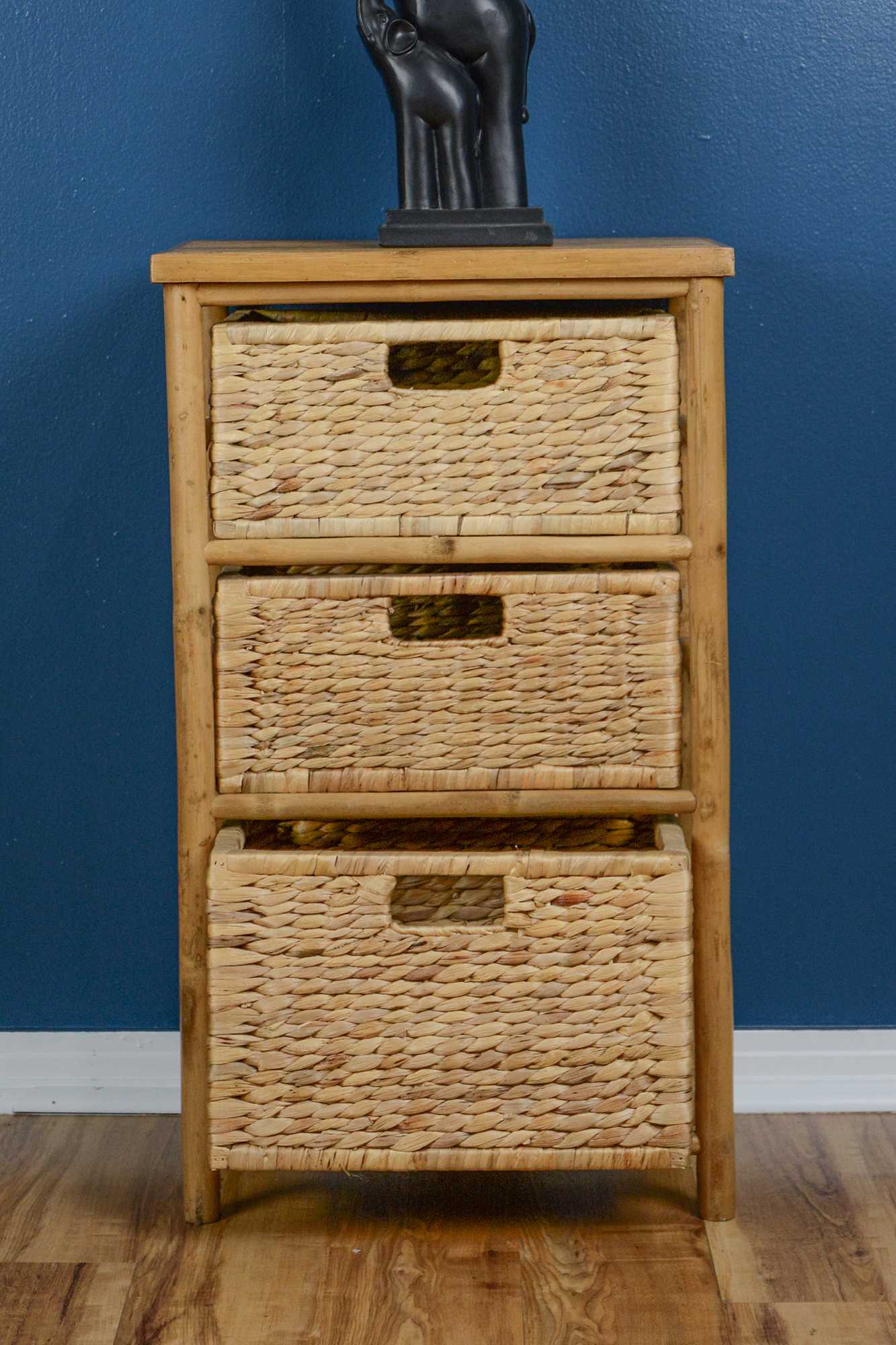 30.5" Natural Bamboo Open Sided Storage Cabinet with 3 Baskets