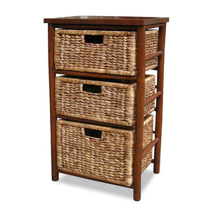 30.5" Brown Bamboo Open Sided Storage Cabinet with 3 Baskets