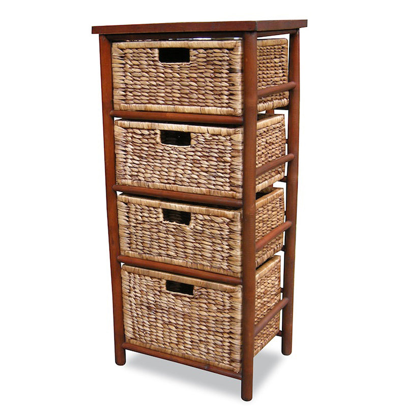 38" Brown Bamboo Open Sided Storage Cabinet with 4 Baskets