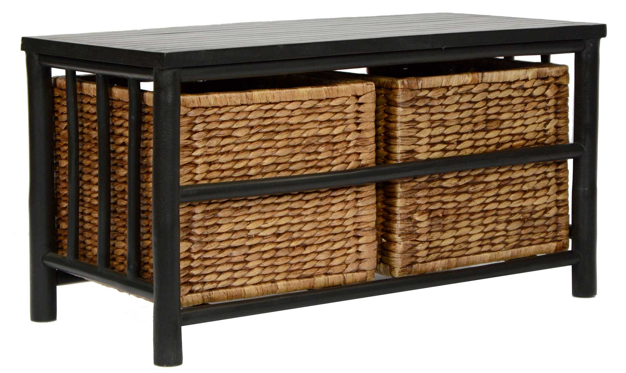 16.75" Black and Brown Bamboo Storage Bench with 2 Baskets