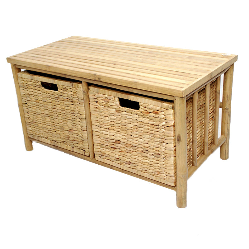 16.75" Natural Bamboo Storage Bench with 2 Baskets