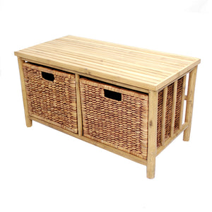 16.75" Brown Bamboo Storage Bench with 2 Baskets