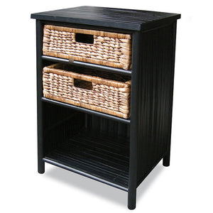 23.75" Black and Brown Bamboo End Table with 2 baskets and a Shelf