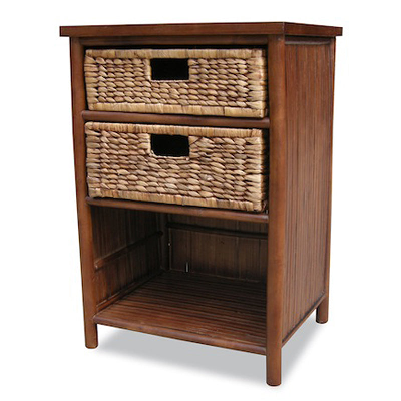 23.75" Brown Bamboo End Table with 2 baskets and a Shelf