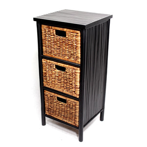 33.75" Black and Brown Bamboo Storage Cabinet with 3 Hyacinth Baskets