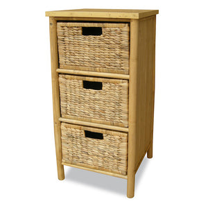 33.75" Natural Bamboo Storage Cabinet with 3 Hyacinth Baskets