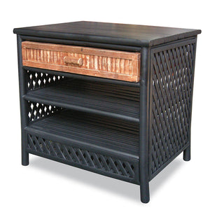 23" Black and Brown Bamboo End Table with a Drawer and 2 shelves