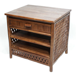 23" Brown Bamboo End Table with a Drawer and 2 shelves