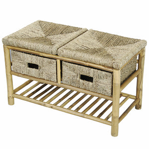 18" Bamboo Frame Storage Bench with a Shelf and 2 Baskets