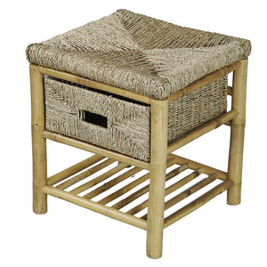 18" Bamboo Frame Storage Stool with a Shelf and a Basket