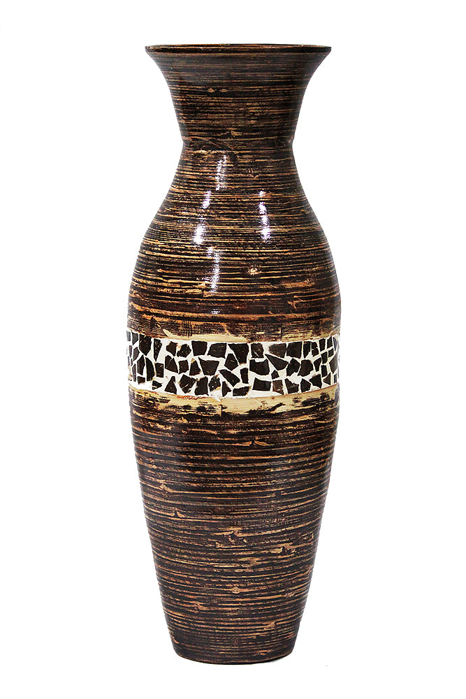 29" Spun Bamboo Floor Vase - Bamboo In Distressed Brown W/ Coconut