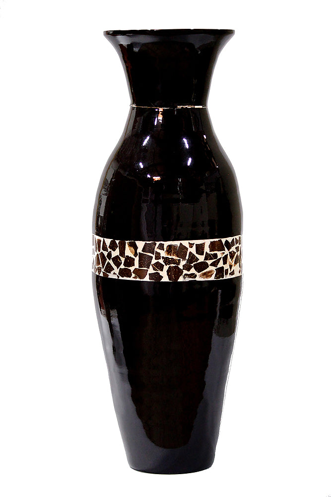 29" Spun Bamboo Floor Vase - Bamboo In Black Lacquer W/ Coconut