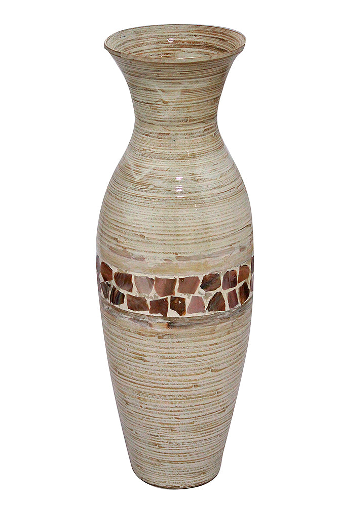 29" Spun Bamboo Floor Vase - Bamboo In Distressed White W/ Coconut