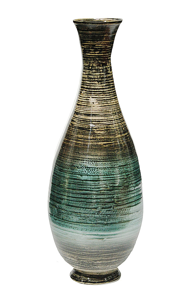 27" Spun Bamboo Floor Vase - Bamboo In Distressed Aqua