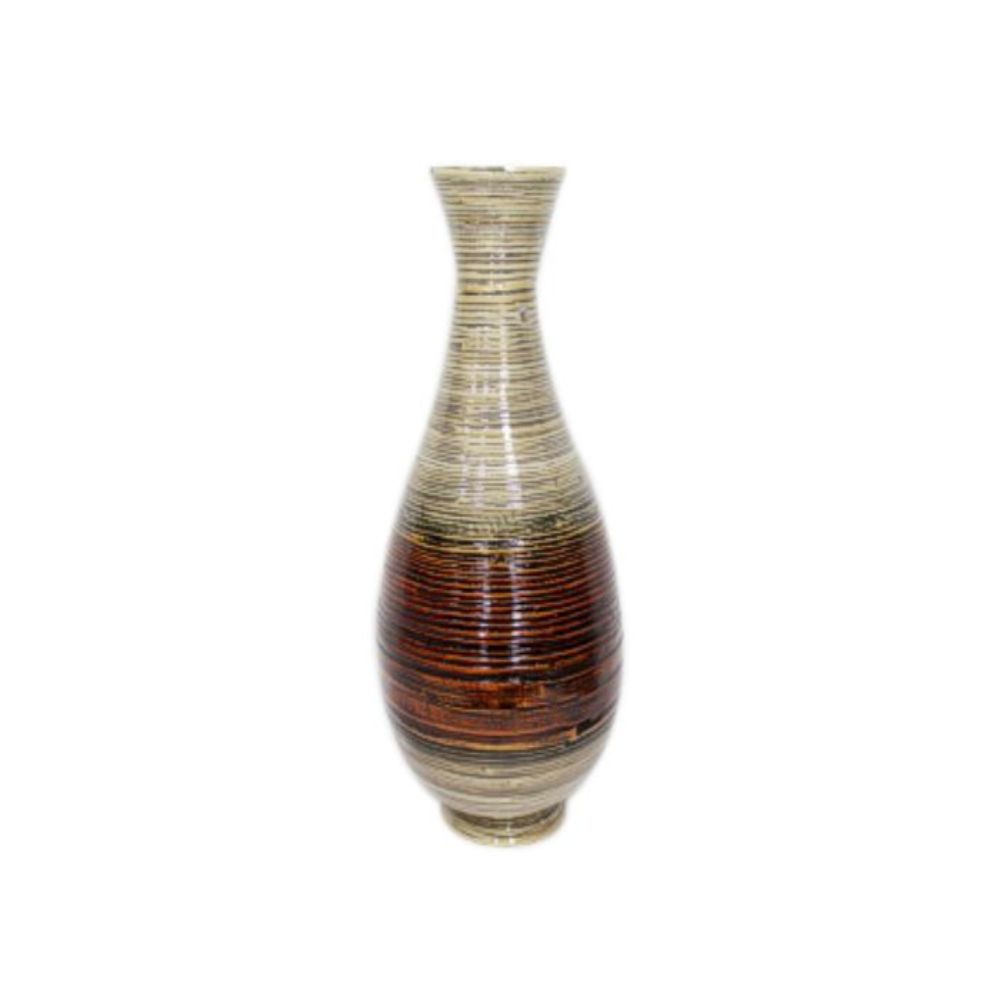 27" Spun Bamboo Floor Vase - Bamboo In Cream And Orange