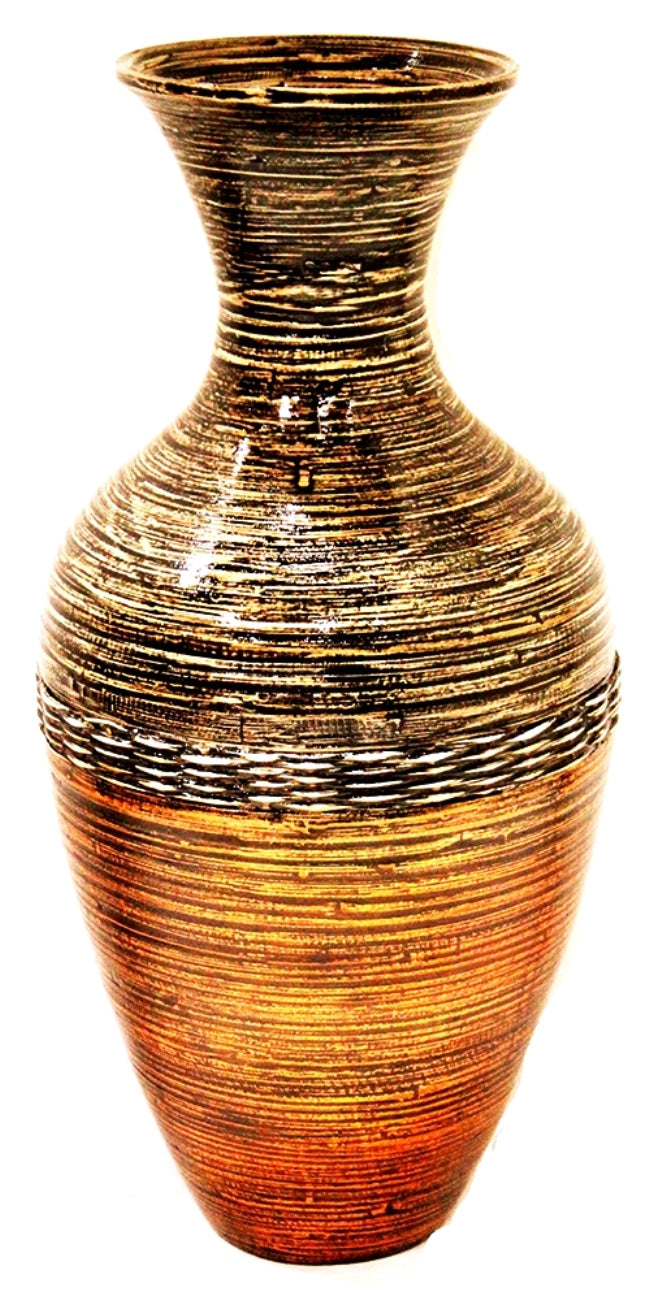 25" Spun Bamboo Floor Vase - Bamboo In Brown And Gold