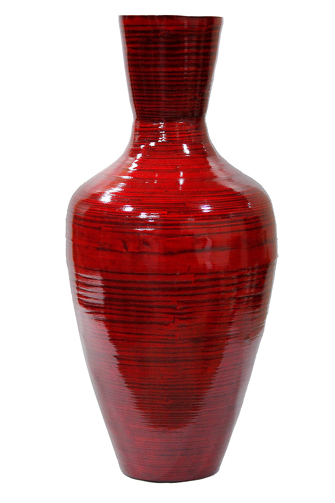 29" Spun Bamboo Floor Vase - Bamboo In Red Lacquer