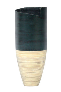 25" Spun Bamboo Vase - Bamboo In Distressed Blue & Natural Bamboo