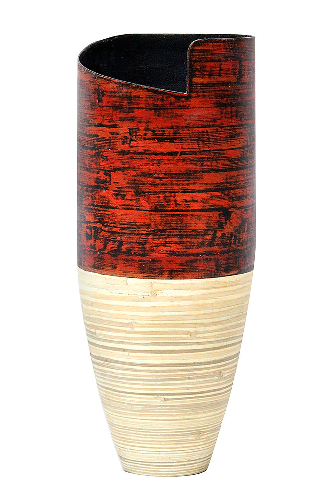 25" Spun Bamboo Vase - Bamboo In Distressed Red & Natural Bamboo