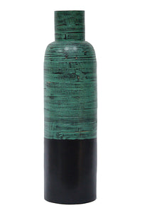 24" Spun Bamboo Bottle Vase - Bamboo In Distressed Blue & Matte Black