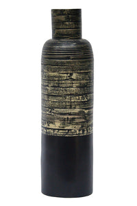 30" Spun Bamboo Bottle Vase - Bamboo In Distressed Black & Matte Black