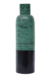 30" Spun Bamboo Bottle Vase - Bamboo In Distressed Blue & Matte Black