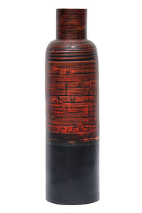 30" Spun Bamboo Bottle Vase - Bamboo In Distressed Red & Matte Black