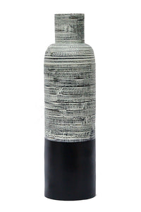 30" Spun Bamboo Bottle Vase - Bamboo In Distressed White & Matte Black