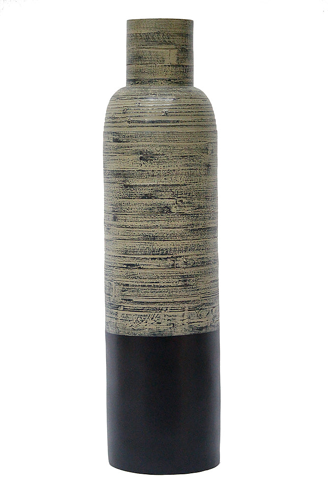 36 Spun Bamboo Bottle Vase - Bamboo In Distressed Mudd & Matte Black