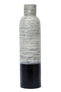 36 Spun Bamboo Bottle Vase - Bamboo In Distressed White & Matte Black